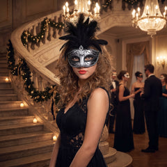 Elegant Silver Feather Dominance Masquerade Mask