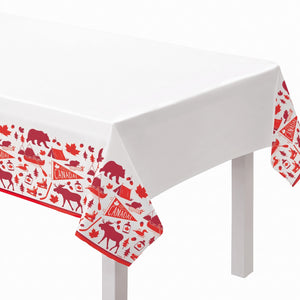 Canada Day Plastic Table Cover - Reusable Patriotic Design, 54x84 in