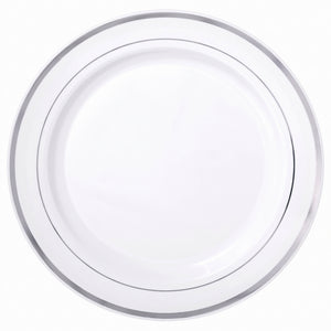 Elegant Silver Trim 7.5" Premium Plastic Plates - 20 Pack