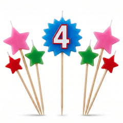 Star Birthday Toothpick Candle Set with Number 4