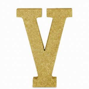 Glitter Gold Letter V Standing Block Sign - 4-Inch Party Decoration