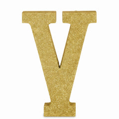 Glitter Gold Letter V Standing Block Sign - 4-Inch Party Decoration