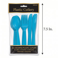 Caribbean Blue Assorted Plastic Cutlery Set - 7.5 in. - 24 Count