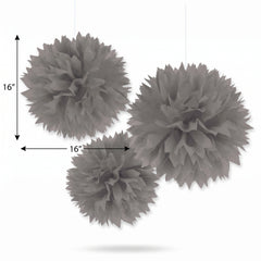 Silver Tissue Pom Pom Decorations, 16-Inch, 3-Pack
