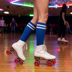 Royal Blue Striped Athletic Knee-High Socks