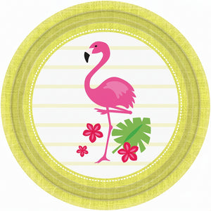 Tropical Flamingo Paper Plates 6.75 Inch Round - Disposable Luau Party Supplies for Summer Birthday, Pool Party, BBQ and Bridal Shower