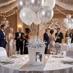 Silver Glitter Balloon Weight Centerpiece with Photo Frame