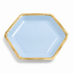9" Ice Blue Hexagon Metallic Paper Plates