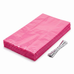 Bright Pink Small Party Treat Bags with Twist Ties, 25-Pack