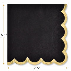Sophisticated Black Lunch Napkins with Gold Scalloped Edge - 6.5 In. X 6.5 In.