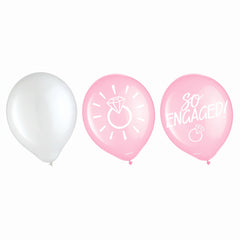 "So Engaged" Blush Pink and White Latex Balloons, 12-Inch, 15-Pack