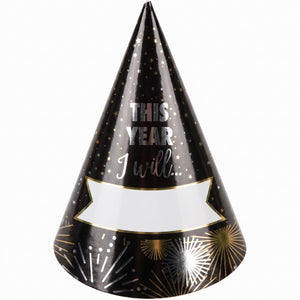 New Year's Resolution Fill-In Cone Party Hats, 8-Pack
