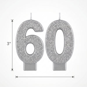 Glitter Silver "60" Birthday Candles Set