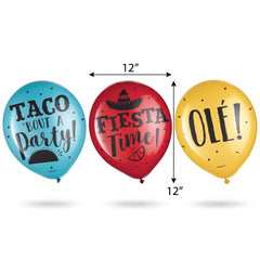 Fiesta "Taco 'Bout A Party" Latex Balloons - 12-Inch, 15-Pack