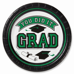 "You Did It Grad" Green Round Paper Plates, 6.75-Inch, 20 Pack