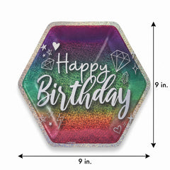 Prismatic Sparkle Hexagon "Happy Birthday" Paper Plates - 9-Inch (8-Pack)
