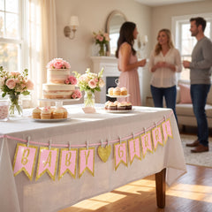 Glittery "Baby Girl" Clothespin Banner for Baby Shower