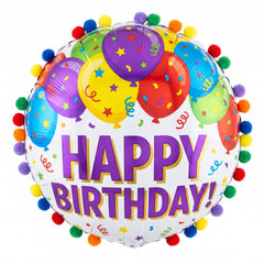Deluxe Pom Pom Happy Birthday Foil Balloon