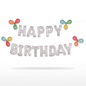 Silver Confetti Foil "Happy Birthday" Balloon Banner Kit