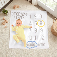 "Today I Am" Baby Milestone Photo Blanket - White/Grey, 47"