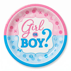 "Girl or Boy?" 7" Round Gender Reveal Dessert Plates - 8 Pack
