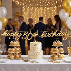 Golden Age "Happy 50th Birthday" Letter Banner - Gold, 12 ft