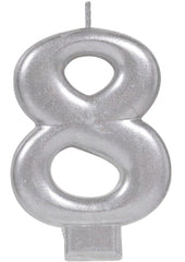 Silver Number 8 Metallic Birthday Candle