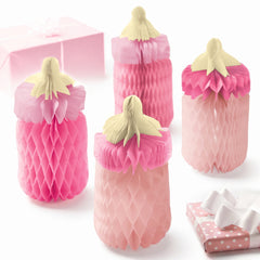 It's a Girl Baby Bottle Honeycomb Centerpiece Kit, 4-Pack