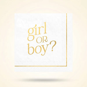Gold "Girl or Boy?" Gender Reveal Beverage Napkins - 16ct - 5 In. X 5 In.