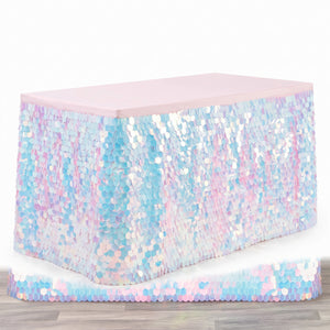 Luminous Iridescent Sequin Table Skirt for Kids' Parties