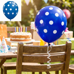 Royal Blue 12" Polka Dot Latex Balloons - Bulk Pack