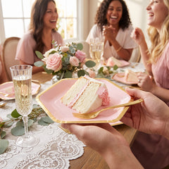Hexagonal 9" Metallic Rose Party Plates