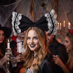 Dark Creepy Doll Lace Bow Headband - Halloween Costume Accessory