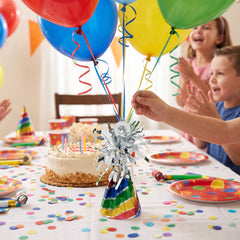 Rainbow Happy Birthday Balloon Weight with Tinsel