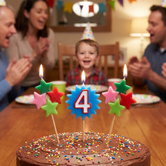 Star Birthday Toothpick Candle Set with Number 4