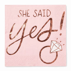 Blush "She Said Yes" Beverage Napkins - Rose Gold, 16-Pack - 5 In. X 5 In.