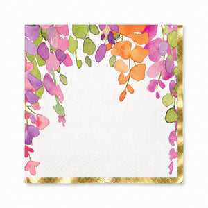 Romantic Floral Lunch Napkins - 6.5 In. x 6.5 In. with Gold Trim - 16 Pack