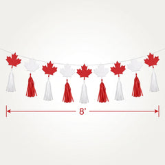 Canadian Maple Leaf Tassel Garland for Canada Day, 8ft