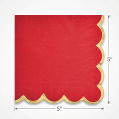 Red Scalloped Beverage Napkins with Gold Stamp - 5 In. X 5 In.