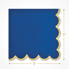 Royal Blue Scalloped Beverage Napkins with Gold Stamp - 5 In. X 5 In.