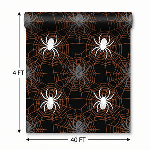 Classic Black & Orange Spider Web Room Roll