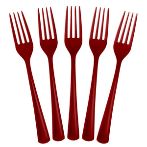 Heavy Duty Burgundy Plastic Forks - 7.5 in. | 100 Count