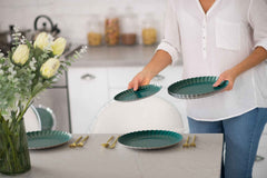 10.5 In. Scalloped Paper Plates - Black Aqua | 10 Count