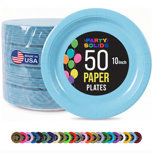 10 In. Light Blue Paper Plates - 50 Ct.