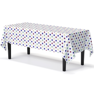 Multi Colored Polka Dot Plastic Table Cover | Case of 48 - 54 In. x 108 In.