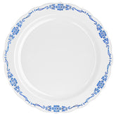 9 In. White / Navy Victorian Design Plates | 20 Count