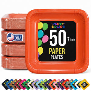 7 In. Orange Square Paper Plates - 50 Ct.