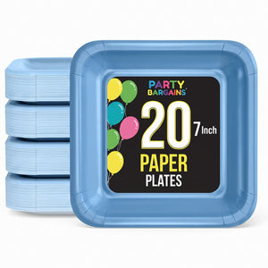 7 In. Light Blue Square Paper Plates - 20 Ct.