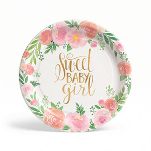 Floral "Sweet Baby Girl" Paper Dinner Plates - 10.5", 8-Pack