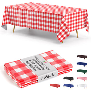 Red Gingham Flannel Backed Plastic Table Cover | 54 in. x 108 in.